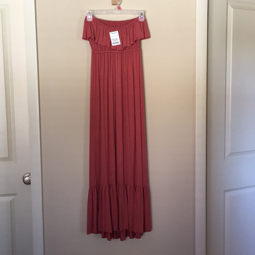 SOFT strapless red maxi dress